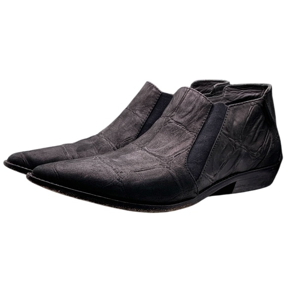 L.A.M.B. Gwen Stefani Memento Black Textured Pointy Toe Bootie Croc Embossed - Picture 8 of 14